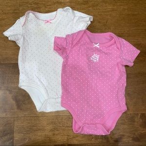 Short sleeve onesie without legs, pink and white polka dots, Little Me size 3m